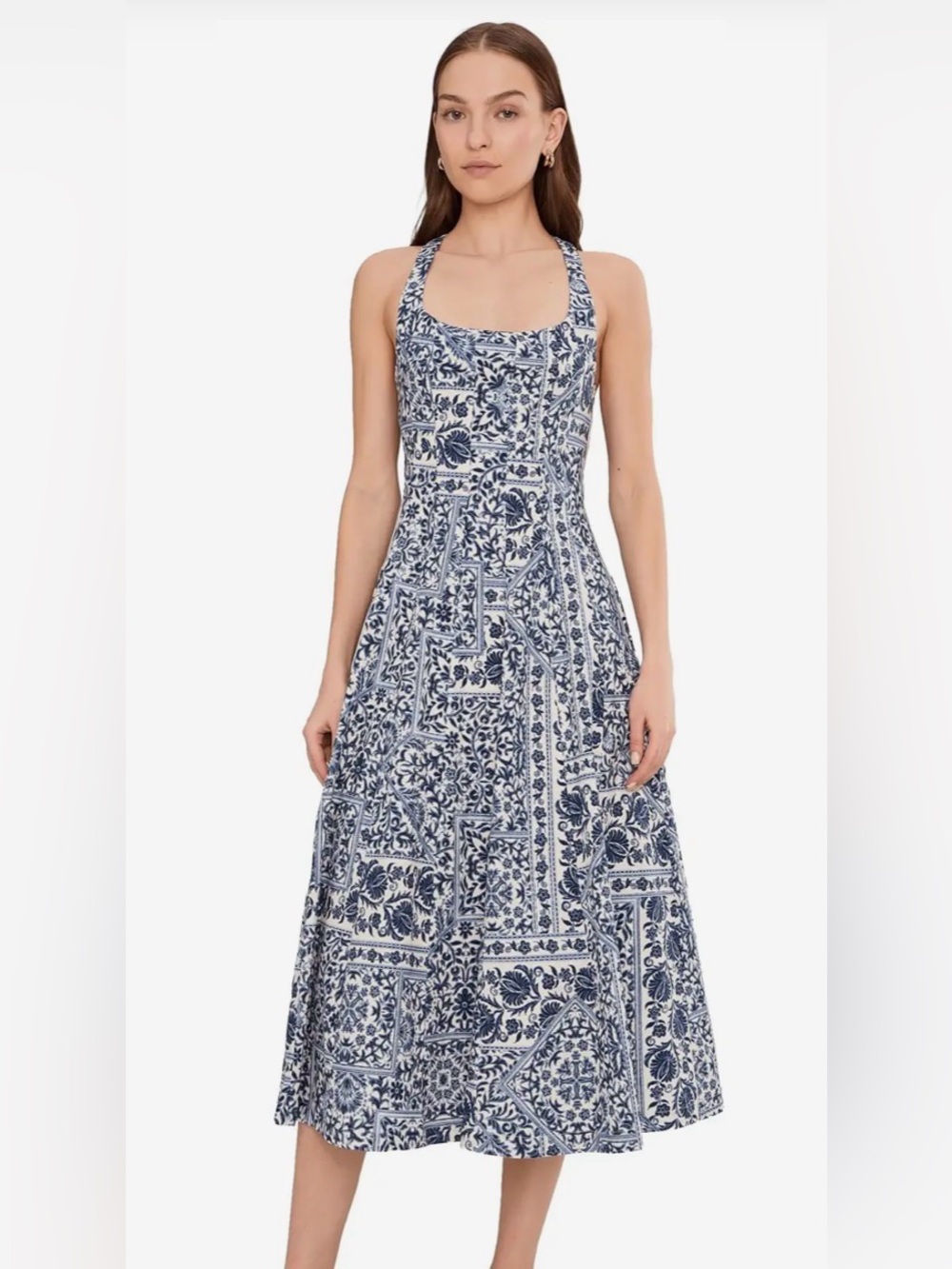 Avec Les Filles Navy Lisbon Tile printed stretch cotton 50 inches long. Lined.